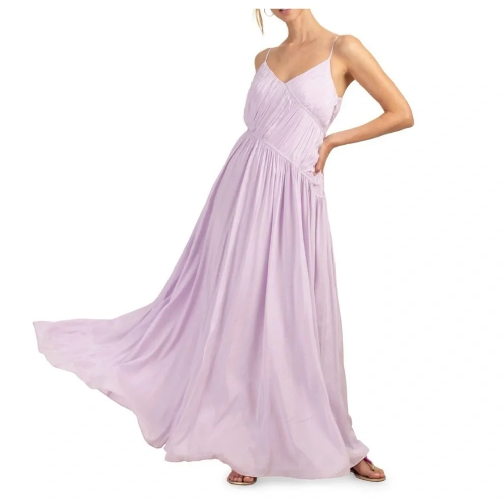 Trina Turk Women's Asymmetrical Pleated Cherry Grove Purple Maxi Dress Medium